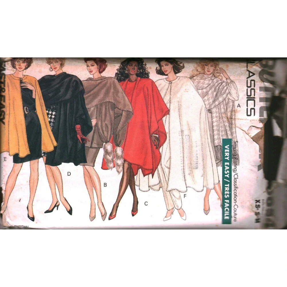 Vintage Butterick 6854 Sewing Pattern Misses Cape Stole Wrap XS-S-M Fast Easy